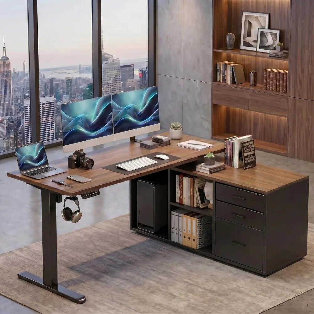 L Shaped Desk Setup - HUANUO 55 Zoll L-förmiger Stehschreibtisch mit