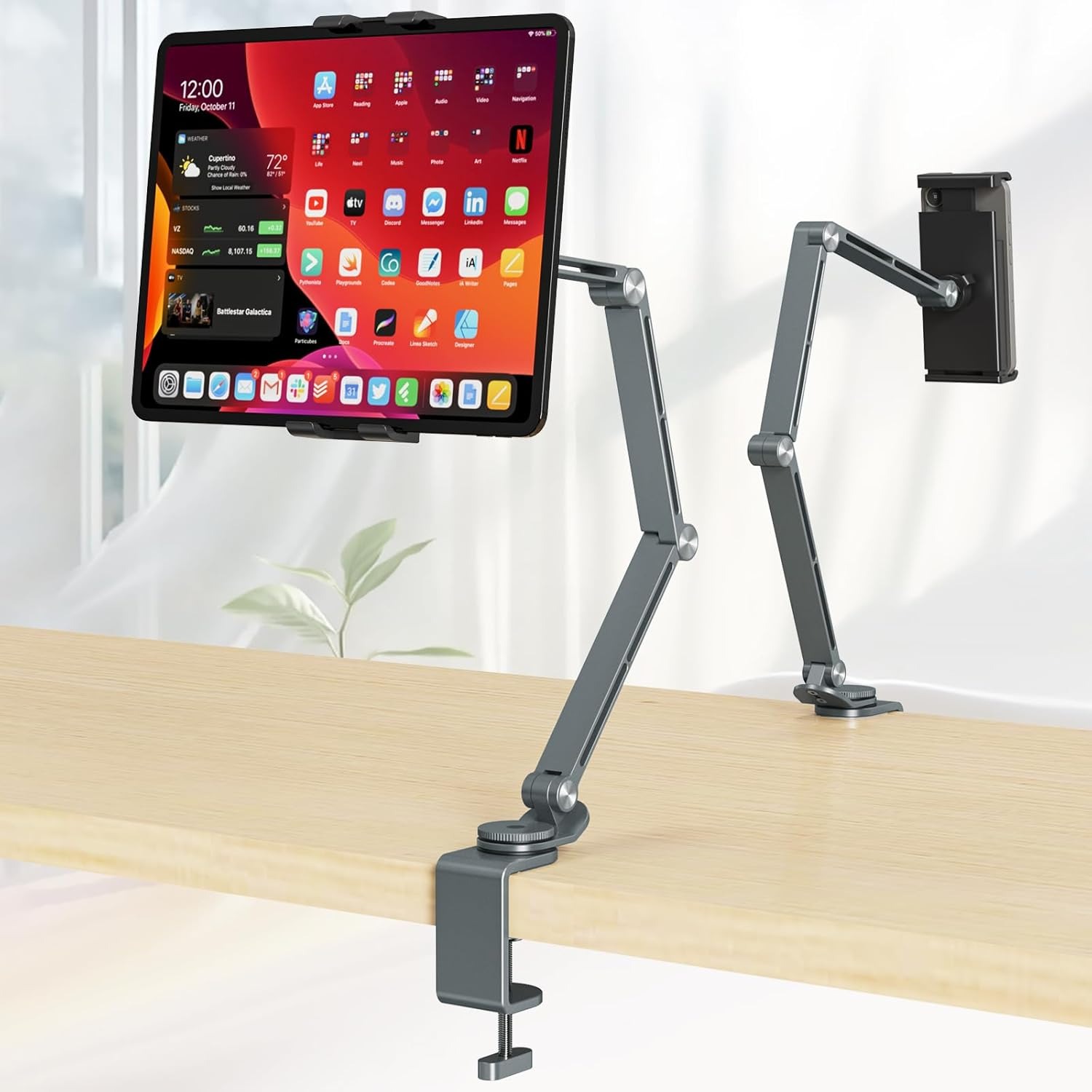 Desk Setup Monitor Arm - iPad-Halterung für Schreibtisch, Aluminiumlegierung, Tablet, magnetischer