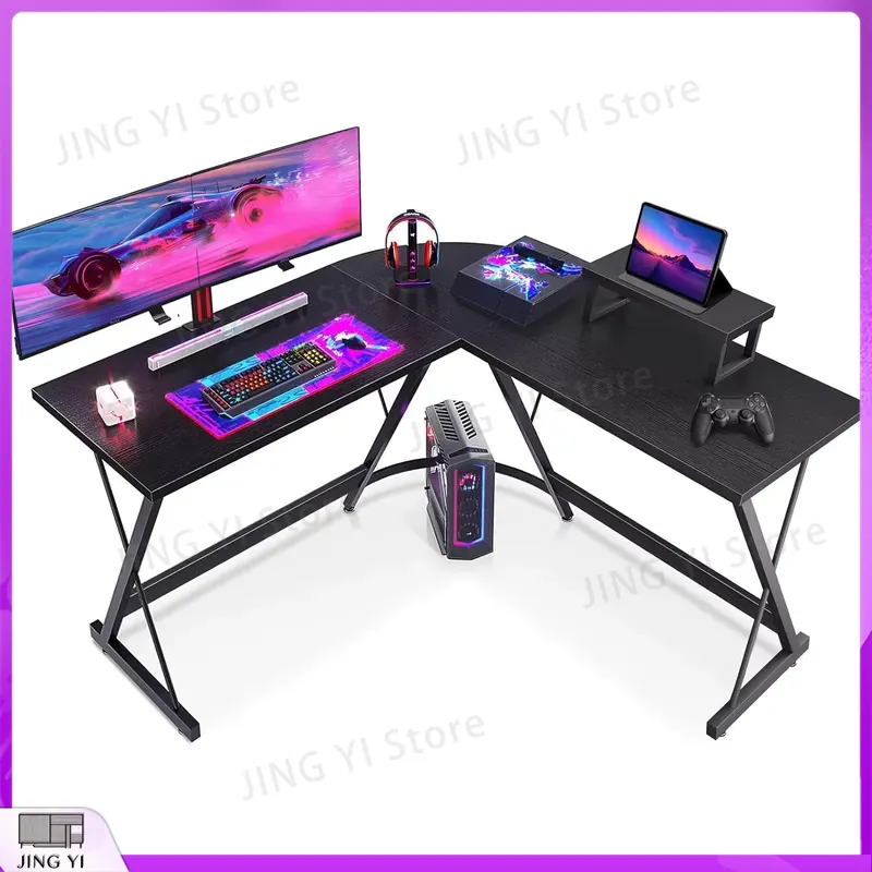 L Shaped Desk Setup - L-förmiger Gaming-Schreibtisch mit Monitorständer 127x127x75 cm