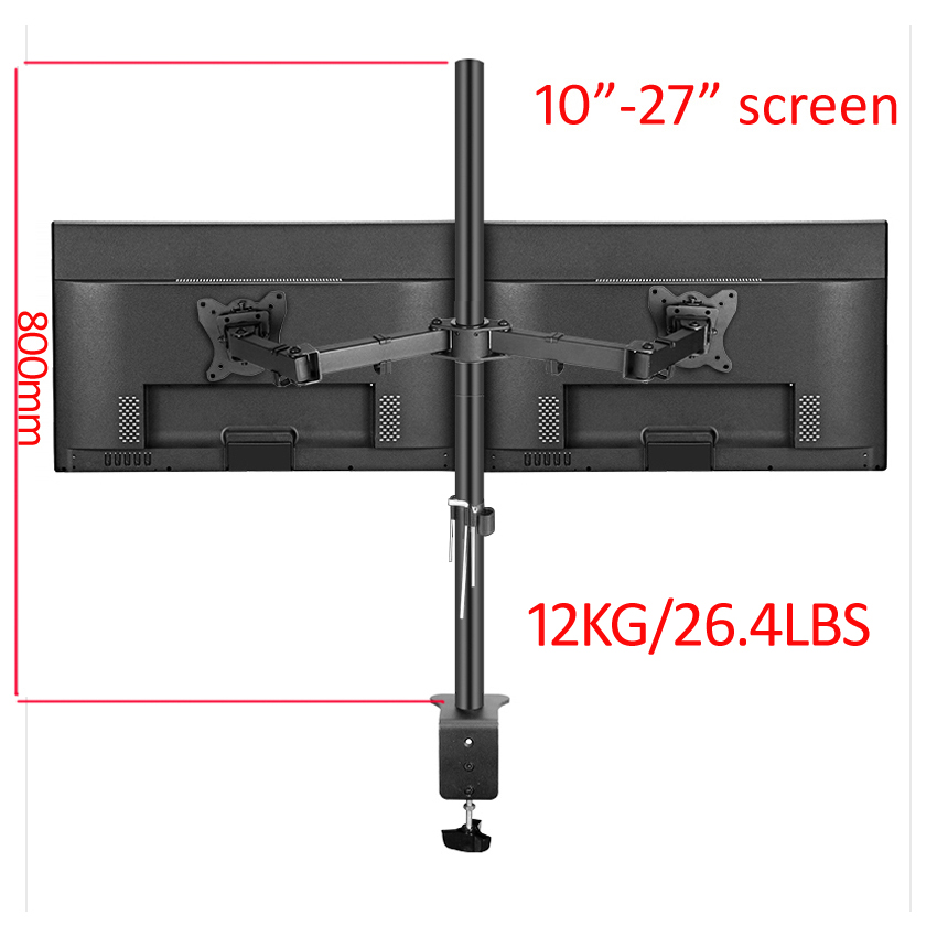 Desk Setup Monitor Arm - T902-280 360° drehbarer Stahl-Dual-Monitorhalter für 10'-27'-Zoll-Monitore,