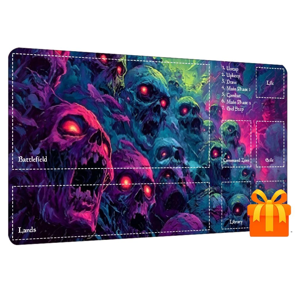 Desk Setup Trading - Bunte Neon-Horror-Schädel-Spielmatte, groß, rutschfest, mit gummierten