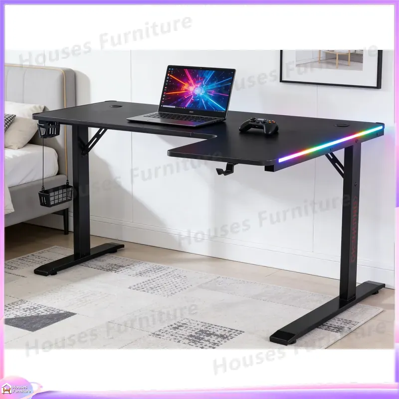 L Shaped Desk Setup - Großer 160cm Gaming-Schreibtisch mit LED-Beleuchtung Ergonomischer