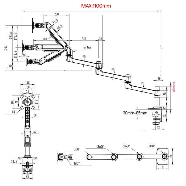 (1098mm) DL-8014 Mechanische F – Desk Setup Monitor Arm Bewertung und Preis